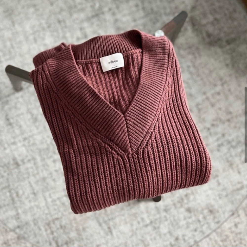 Aritzia Wilfred Belize Merino Wool V-Neck Knit Cozy Cotagecore Sweater Size 3 - Picture 9 of 9